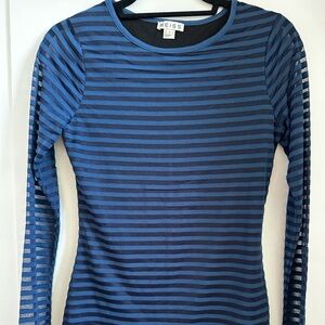 Reiss Blue Ribbed Fitted Long Sleeve Blouse